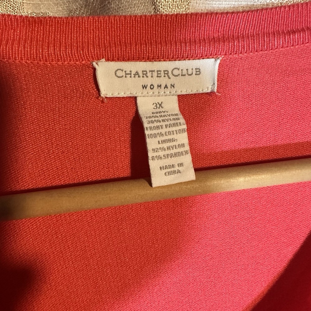 Charter Club Women's Cardigan Plus Size 3X Salmon Color Cotton Blend - Picture 5 of 7